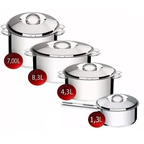 4 Cacerolas Tramontina Solar Acero Inox Triple Fondo Olla