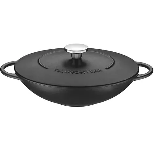 Wok Con Tapa Tramontina Trento Hierro Fundido Esmaltado 32cm