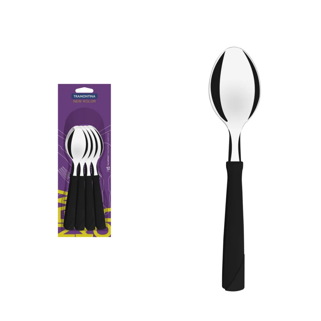 12 Cucharas de Mesa New Kolor Tramontina Original – Negro