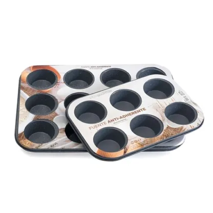 Molde Muffin X12 Antiadherente Cupcakes Dots Bzp Gris
