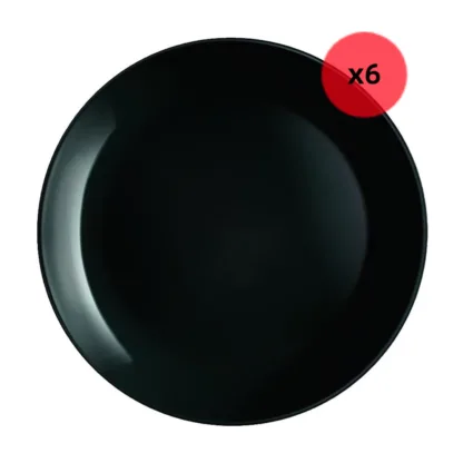 6 Platos Playos Diwali 25 Cm Luminarc Negro