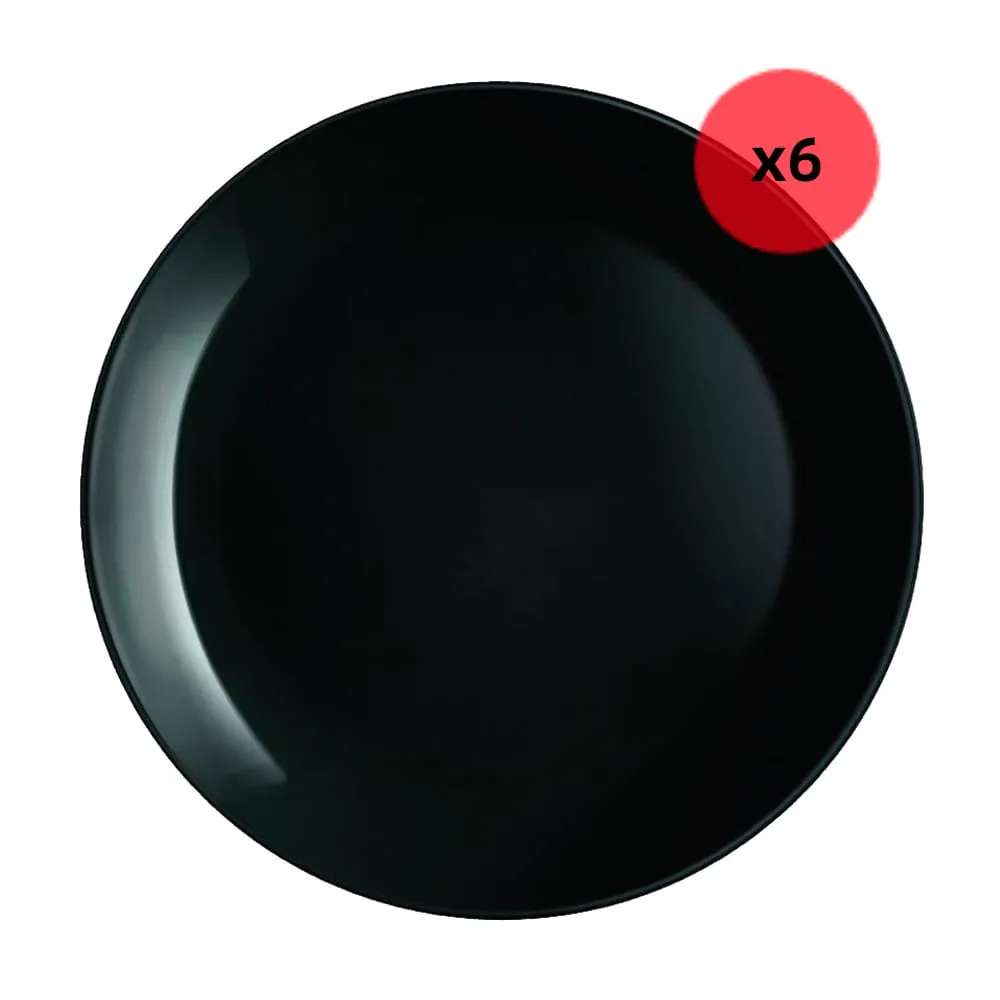 6 Platos Playos Diwali 25 Cm Luminarc Negro